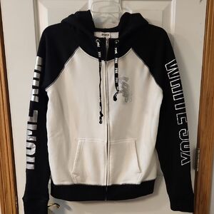 PINK Victoria's Secret Black and White Logo Zip Hoodie
